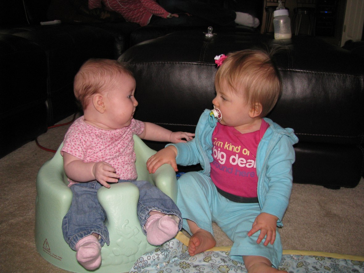 Cousins examining one another