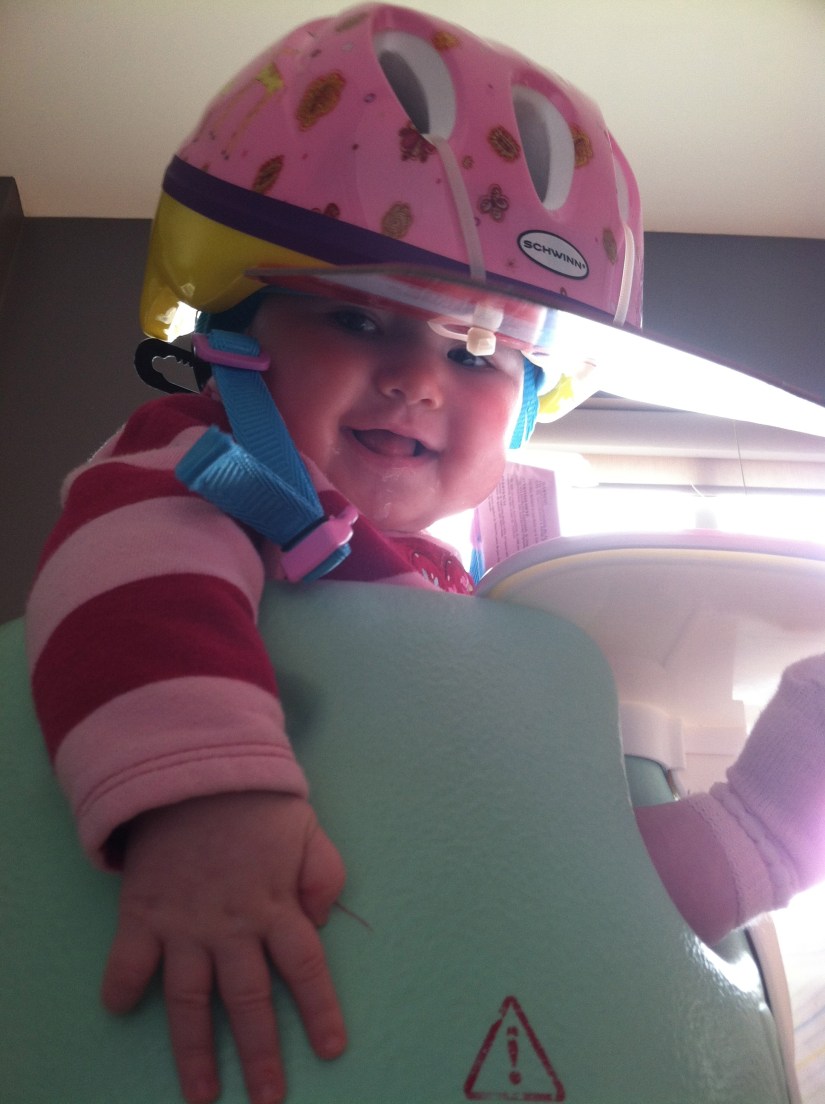 Trying on your new bike helmet for the bike carrier